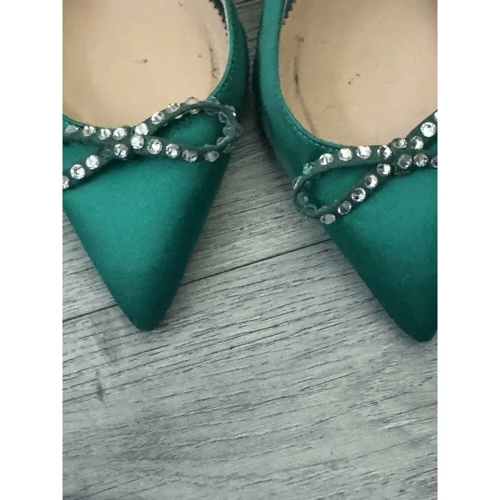 J. Crew Colette Jungle Green Slingback Pumps with Bow - Size 9
